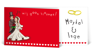 trouwkaart portretillustratie bruidspaar kalender