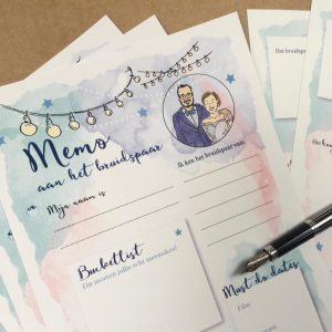 huwelijksakte portretillustratie bruidspaar