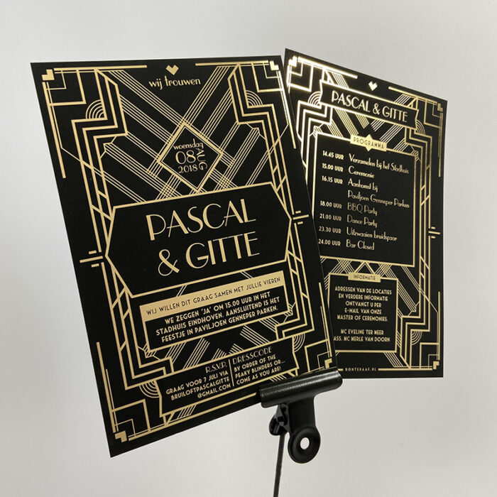Trouwkaart Great Gatsby Goud voor achter
